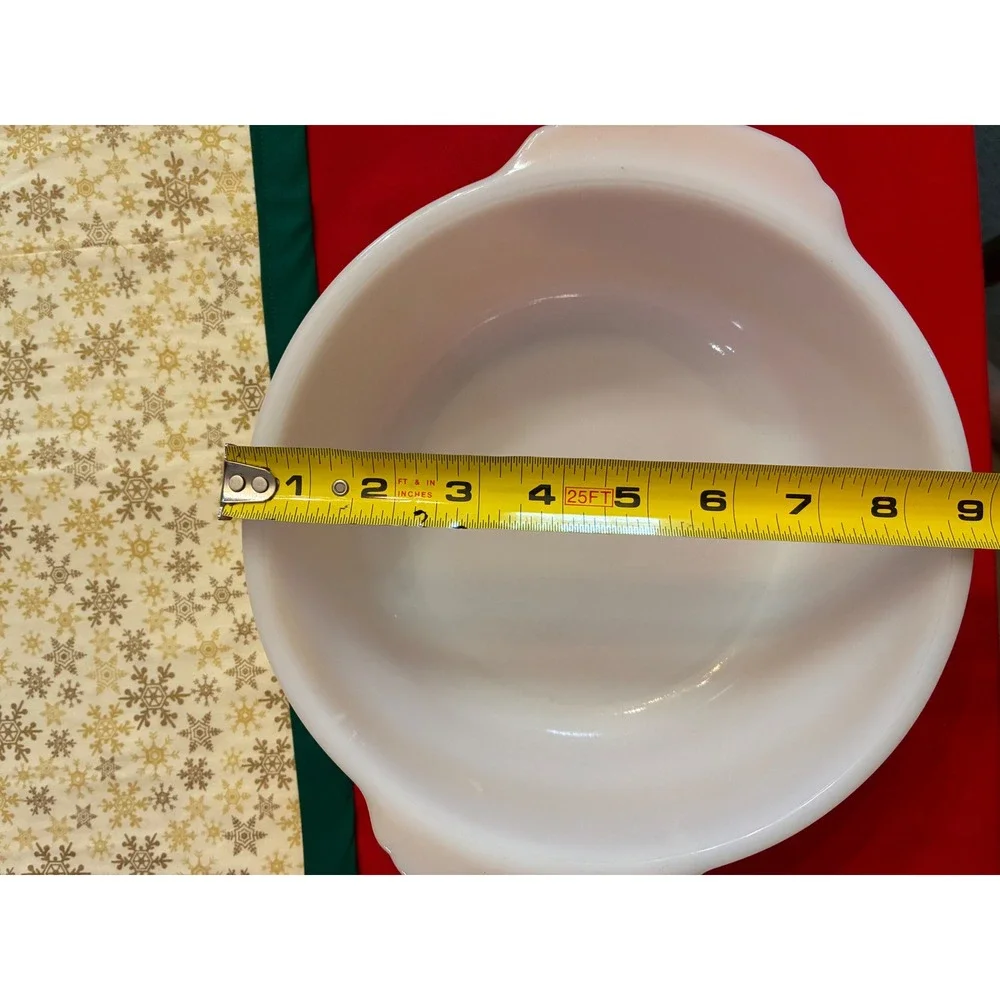 Vintage Fire-King Peach Luster 2Quart Round Casserole Dish Milk Glass Tab Handle